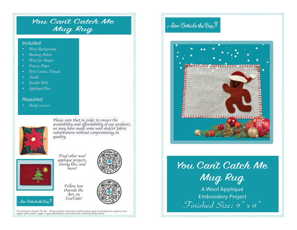 photo of the front cover of a wool appliqué kit instructions featuring a gingerbread cookie