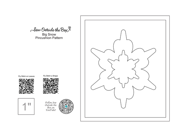 Photo of a pattern for a wool appliqué pincushion with a large snowflake on the front.