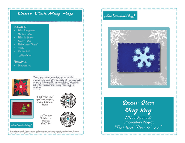 Front cover of instructions for a snowflake embroidery wool appliqué kit.