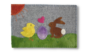 Bunny Love Mug Rug Wool Applique Free Pattern, Instructions, and Video