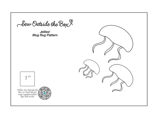 Photo of a line drawing for a wool appliqué mug rug depicting three jellyfish.