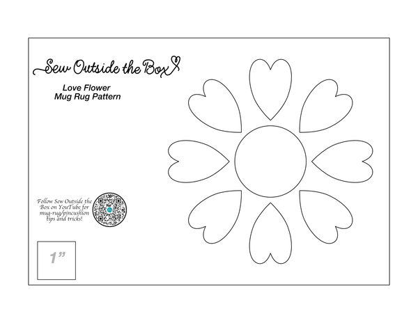 Photo of a line drawing pattern for a wool appliiqué pattern featuring heart petals around a circle center.