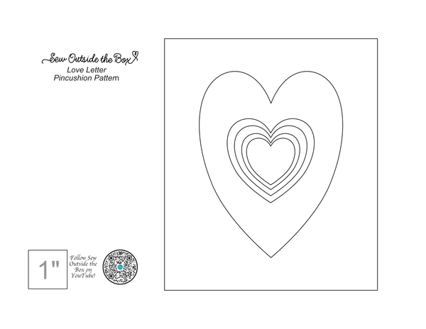 Photo of a line drawing free pattern for a pincushion with several hearts