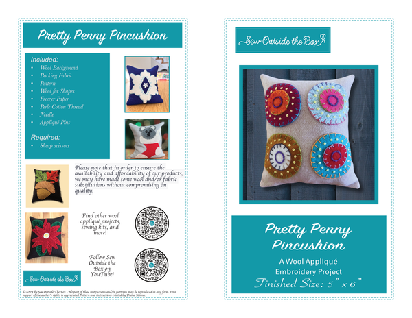 PNG of front cover for Pretty Penny Pincushion Instructions by Sew Outside The Box
