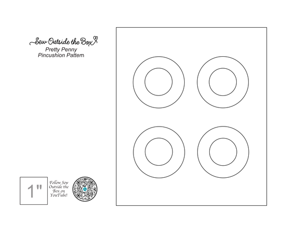 A line drawing of the pattern for a Pretty Penny Pincushion designed by Sew Outside The Box