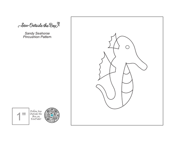 Photo of a line drawing featuring a seahorse designed for wool appliqué pincushion pattern.