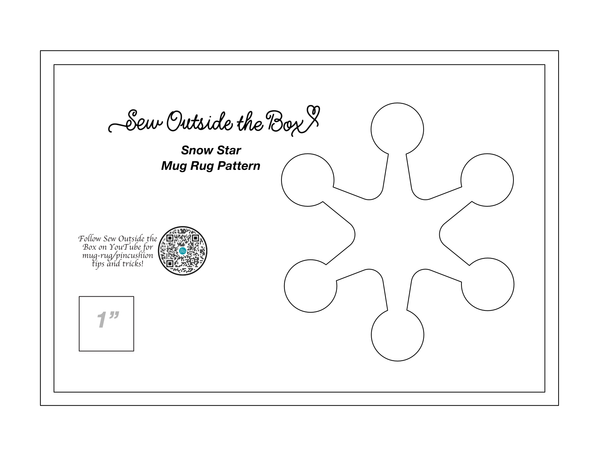 A photo of a pdf pattern with a line drawing of a snowflake to be used for wool appliqué embroidery.