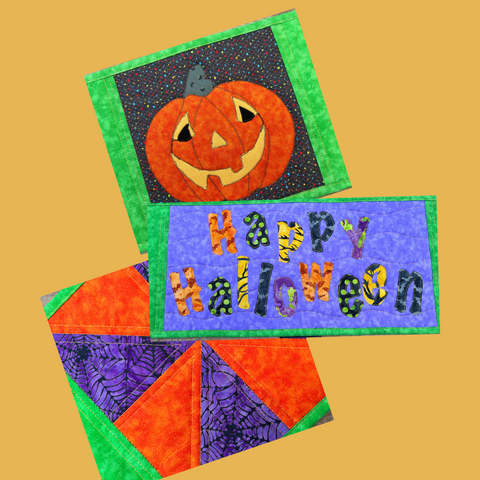 Photo of quilt as you go blocks for halloween table mat