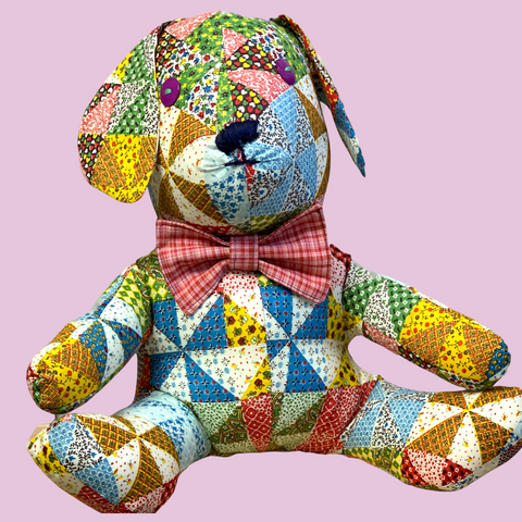 Photo of stuffed bear wearing a bow tie sewing kit